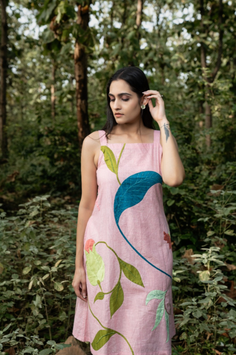 Applique Khadi Tropcial Floral A Line Dress
