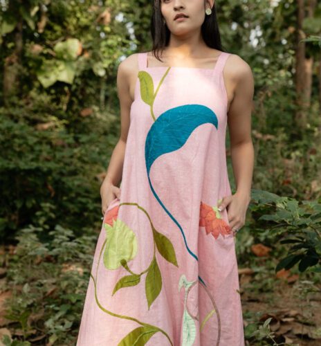 Applique Khadi Tropcial Floral A Line Dress