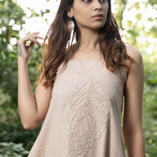 Patchwork Khadi Sleeveless A Line Dress