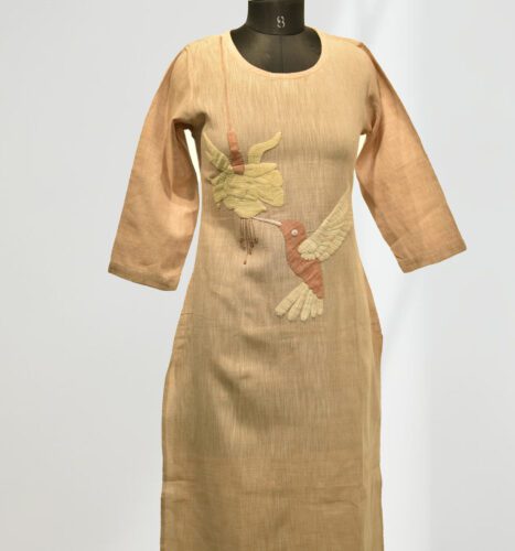 Applique Humming Bird Kala Cotton Kurti