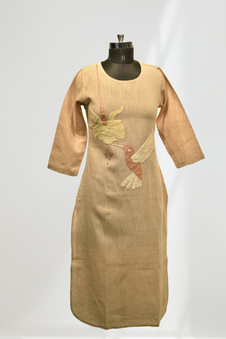 Applique Humming Bird Kala Cotton Kurti