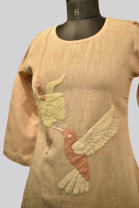Applique Humming Bird Kala Cotton Kurti