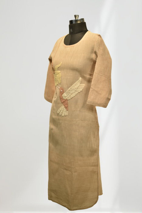 Applique Humming Bird Kala Cotton Kurti