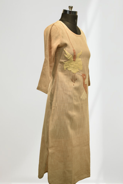 Applique Humming Bird Kala Cotton Kurti