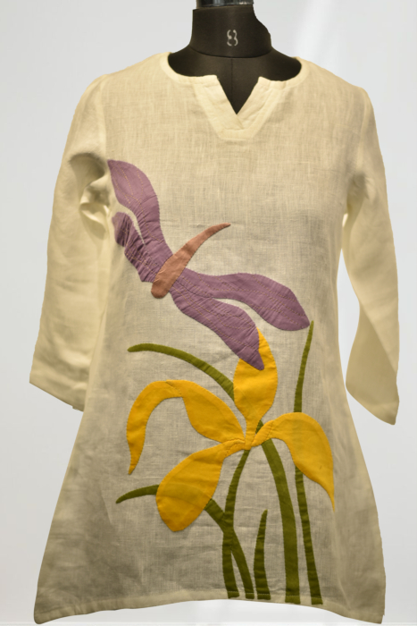 Applique Tropical Flower Bell Sleeve Top