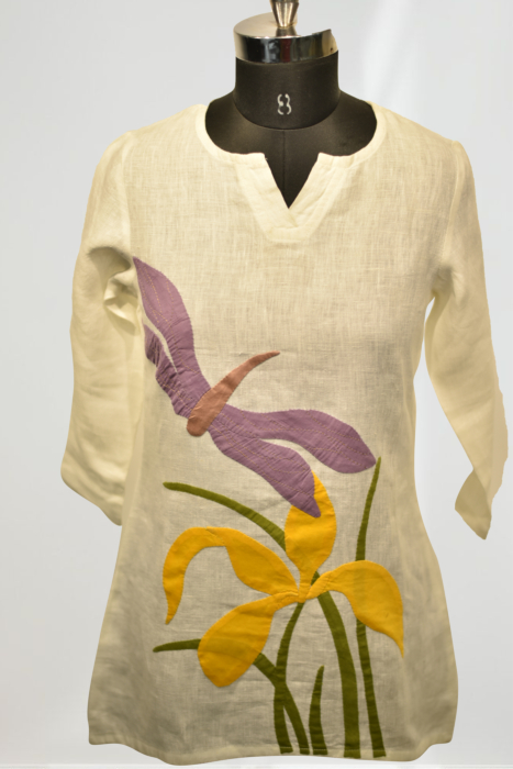 Applique Tropical Flower Bell Sleeve Top