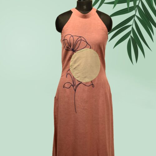 Patchwork and Hand Embroidery Kala Cotton High Neck Straight Kurti