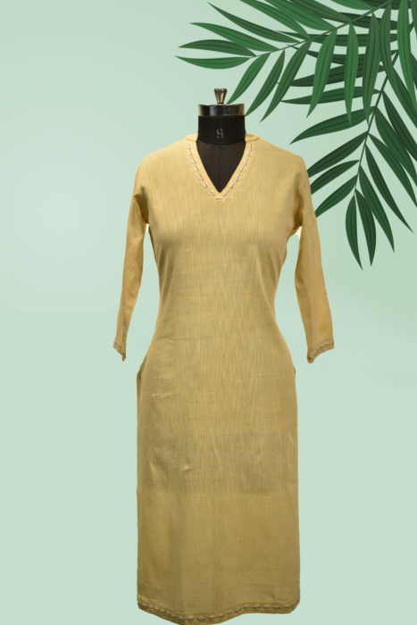 Applique Kala Cotton Collor Neck Straight Kurti