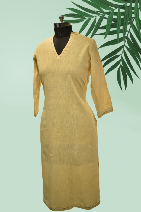 Applique Kala Cotton Collor Neck Straight Kurti