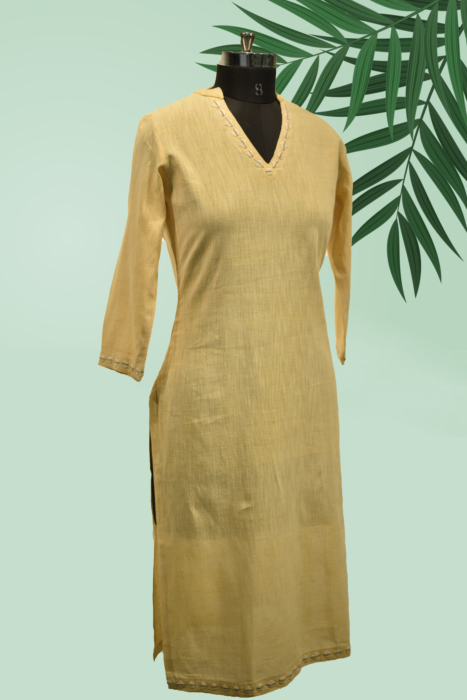 Applique Kala Cotton Collor Neck Straight Kurti