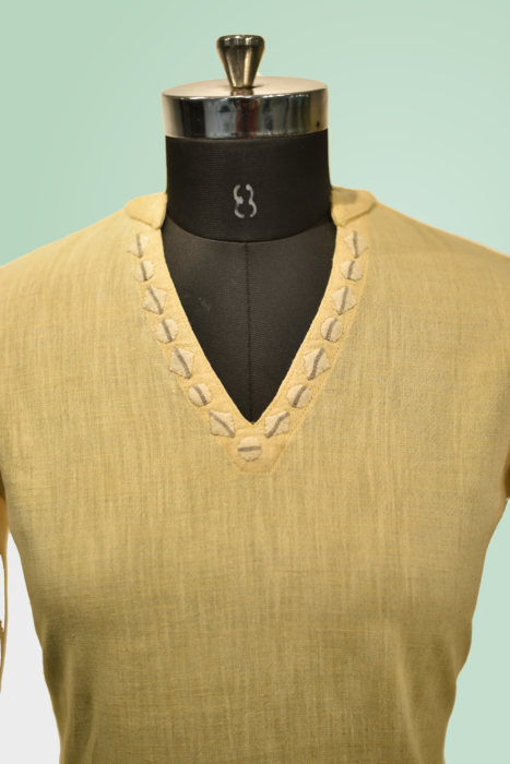 Applique Kala Cotton Collor Neck Straight Kurti