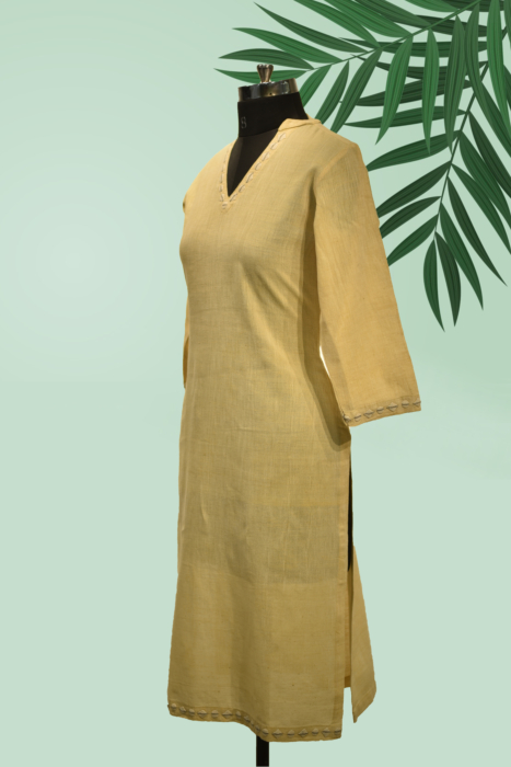Applique Kala Cotton Collor Neck Straight Kurti - Image 6