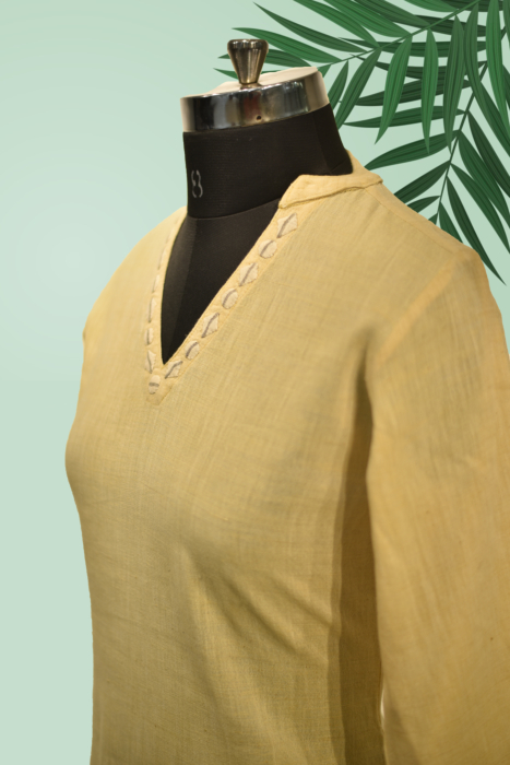 Applique Kala Cotton Collor Neck Straight Kurti