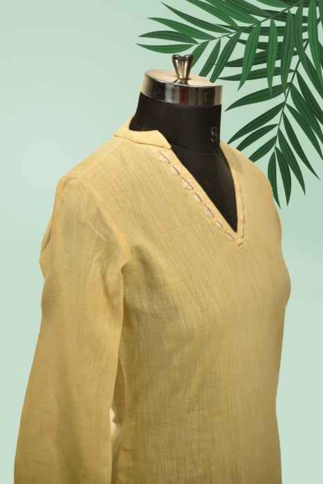 Applique Kala Cotton Collor Neck Straight Kurti