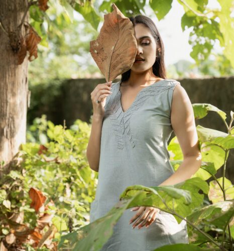 Applique Khadi A line Dress