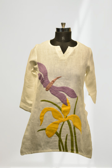 Applique Tropical Flower Bell Sleeve Top