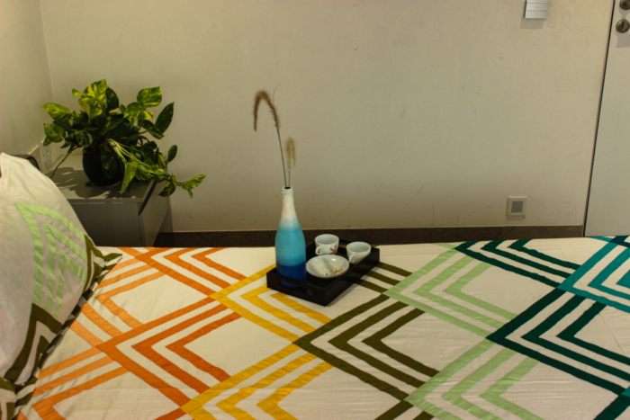 Applique Cotton Satin Geometry Design Bed Sheet