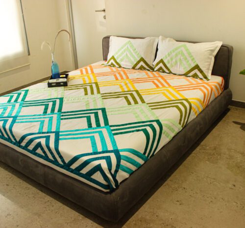 Applique Cotton Satin Geometry Design Bed Sheet