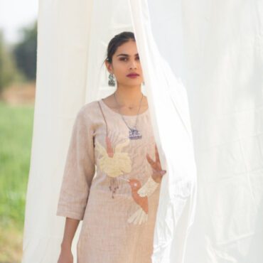 Applique Humming Bird Kala Cotton Kurti